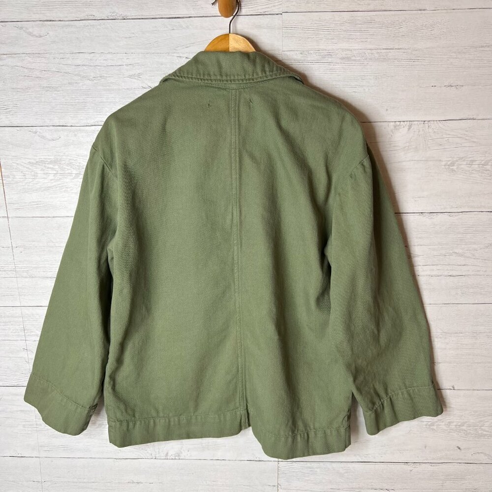 Zara Shacket Womens Size Medium Sage Green Denim Wide Arm Sleeve 100% Cotton - Picture 13 of 15
